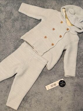 Nicole Miller Cream Knit Baby Sweater with Brown Buttons